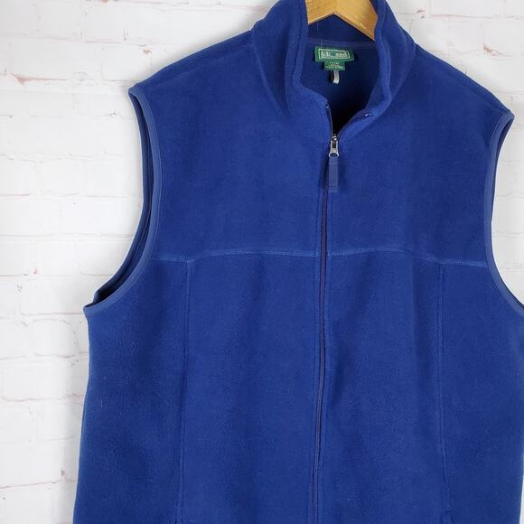 LL Bean Fleece Vest Men XL Tall Blue Polartec Full Zip Outdoors Zip Pockets Warm - Picture 3 of 12